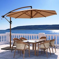 9FT Offset Patio Umbrella,360-Degree Rotation, UV & Waterproof Canopy