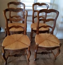 Set of 4 Maitland Smith Ladderback Chairs w/ Rush Seats  ~  Like New (Never Used)