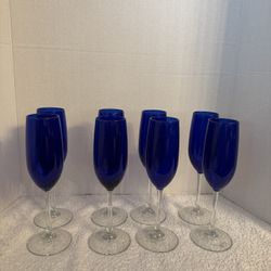 8 Blue Wine Glasses