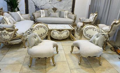 🔥 NEW 9-Piece Luxury Living Room Set – Handmade Beech Wood + Marble – Delivery Available