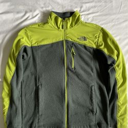 The North Face Men’s Medium Full-Zip Fleece Jacket – Lime Green & Gray