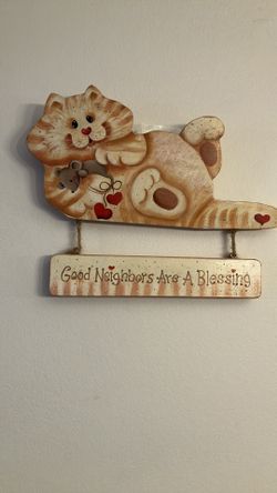 Hand Painted Hanging Cat Sign