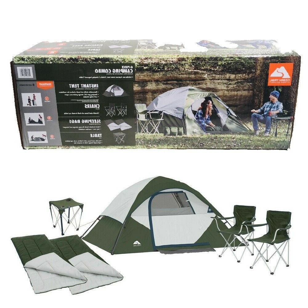 NEW 6-Piece 4 Person Tent Camping Bundle with Tent, 2 Chairs, 2 Sleeping Bags & Camping Table