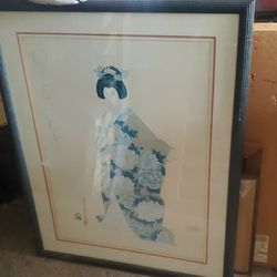 Blue and White Geisha Art Print