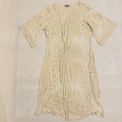 Rebellion Again Cover Up Cardigan Lace Open Front Mesh Cream Women’s Size L