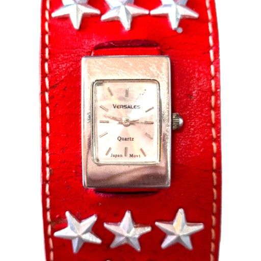 Versales Red Leather Wide Strap Watch