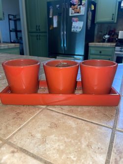 (Terracotta- Reddish) Triple Pot Plant Holder
