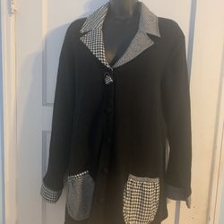 Storybook Knits Black and White Checkered Purse Cardigan Sweater Size 1X