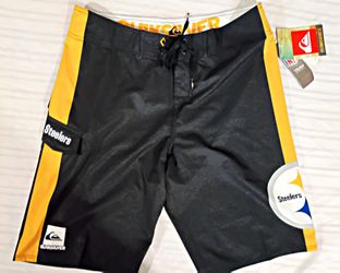 Quiksilver Board Shorts Mens 32 Pittsburgh Steelers NFL Swim Trunks NWT Black