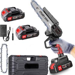 Mini Chainsaw 6-Inch Cordless, 21V Small Handheld Chainsaw Battery Powered, Electric Super Chain saw with 2 Rechargeable Batteries & 2 Chains, Portabl