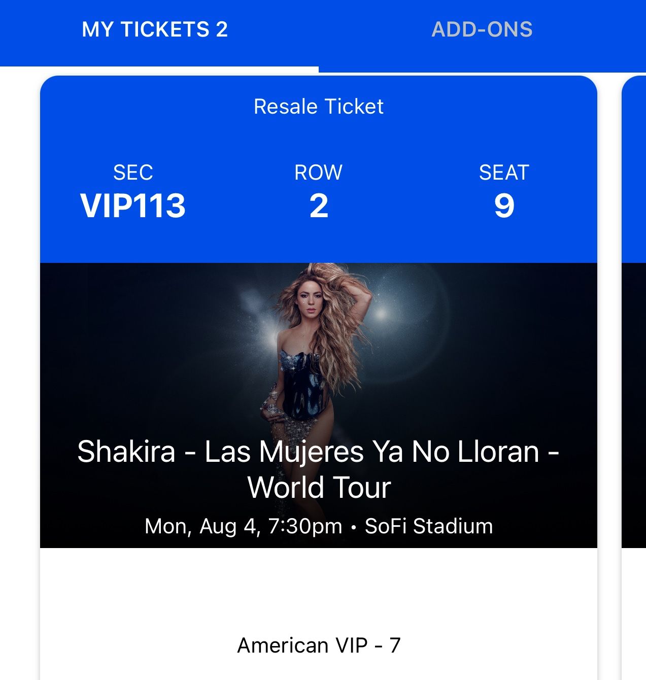 SHAKIRA VIP TICKETS FOR LA 08/04/25