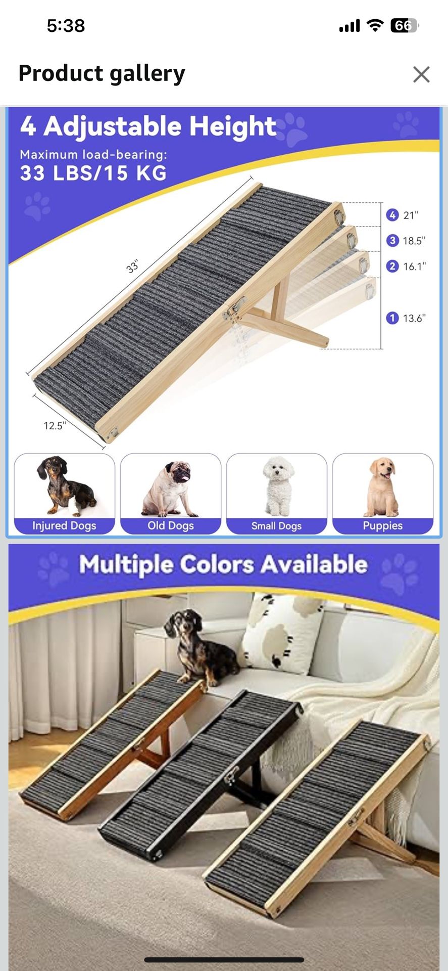 2025 Upgraded Dog Ramp for Couch, Foldable Small Dog Ramp for Low Bed, 4 Adjustable Height from 13'' to 21", Portable Stable Pet Steps with Non-Slip P