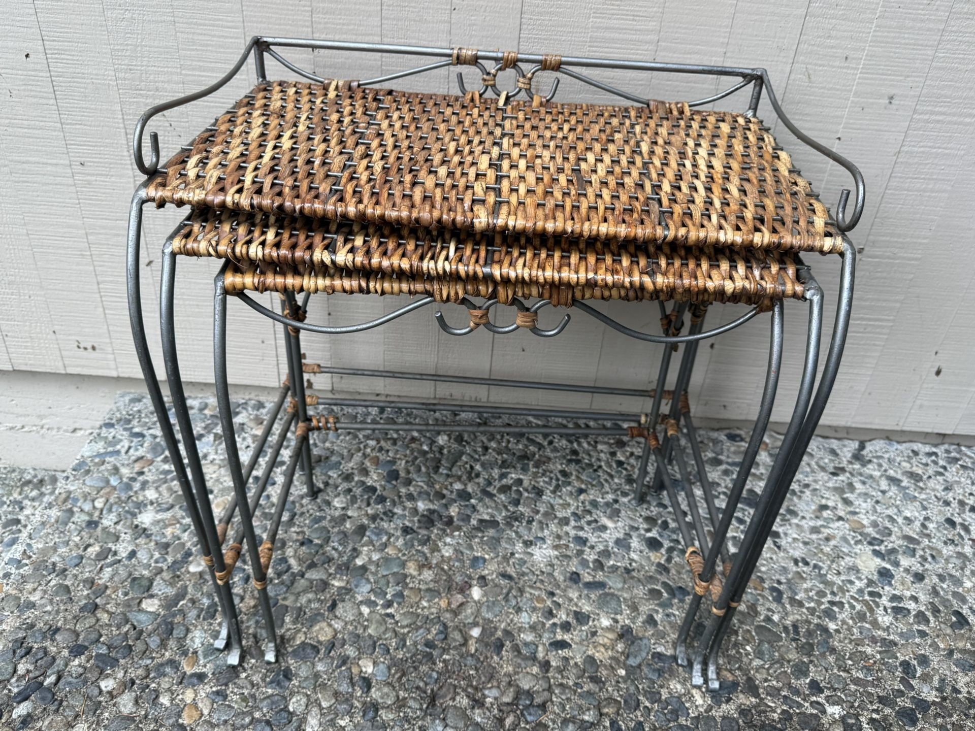 Wicker And Wrought Iron Nesting Tables