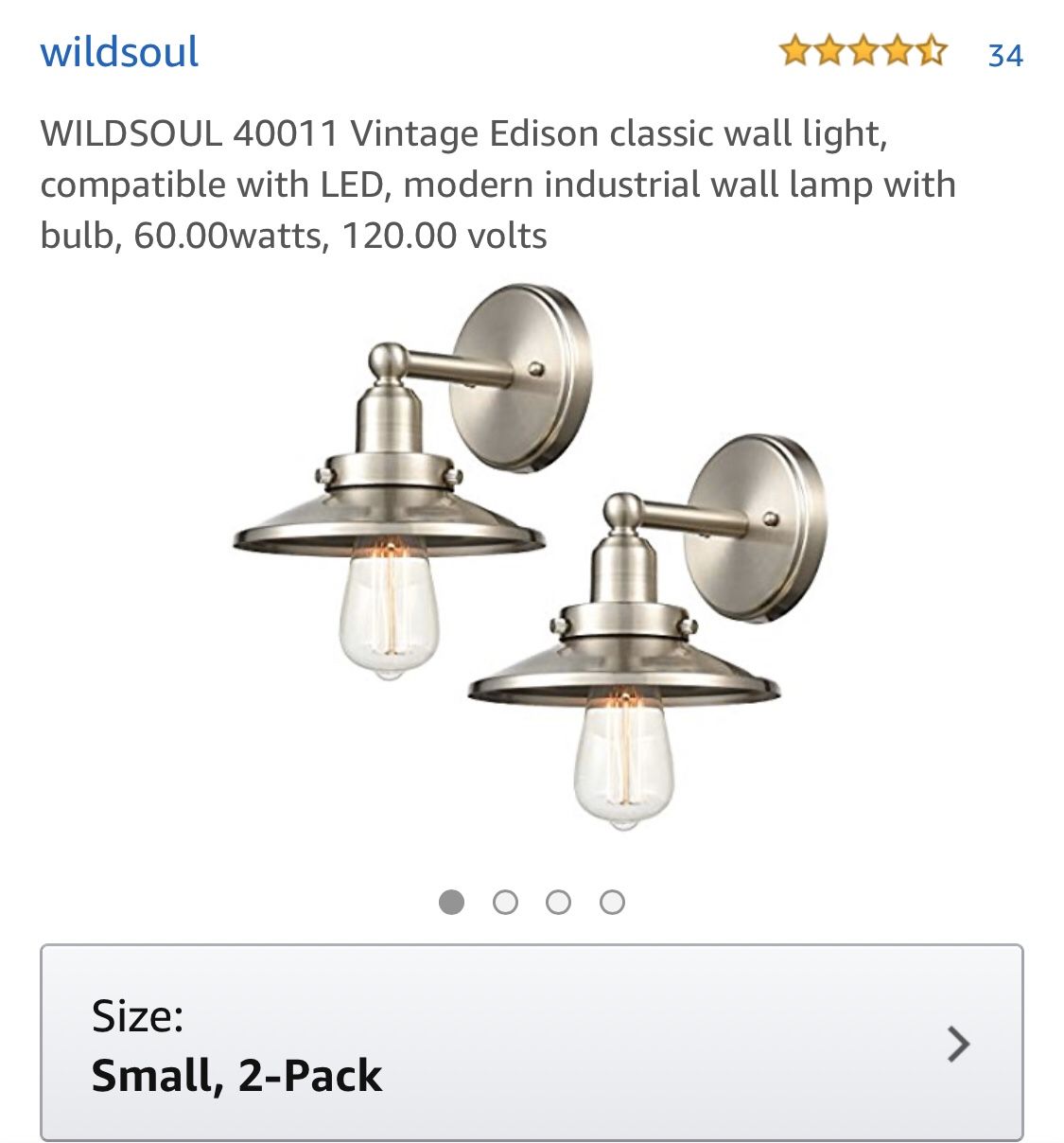 Modern industrial wall lamp with bulb 60w , wildsoul vintage Edison classic wall light, compatible with LED brand new in the box