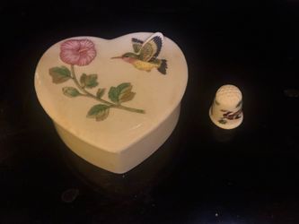 Porcelain Heart Trinket Box and Thimble Set