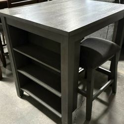 3PC Counter Height Table Set with Storage Shelves