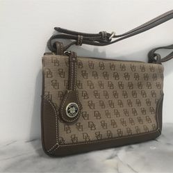 Dooney & Bourke Logo Canvas Shoulder Mini Bag, Leather Trim, Tan