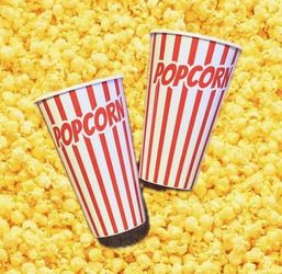 Retro style popcorn tubs cups containers red and white striped plastic set of 2