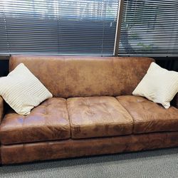 DISTRESSED LEATHER-LOOK MICROFIBER SOFA + ACCENT CHAIR SET