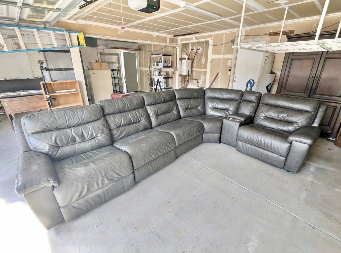 DELIVERY - 6pc Leather Power Recliner L-Shaped Sectional Sofa