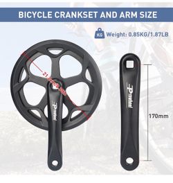 Prowheel E Bike/ Bike Crankset 1 Piece/Single 46T/ 48T/ 52T Steel Chainring with Double Chain Cover 170mm Aluminium Alloy Arm for Single Speed and 6/7