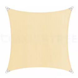 12 ft. x 12 ft. 260 GSM Reinforced (Super Ring) Beige Square Sun Shade Sail Screen Canopy, Patio and Pergola Cover