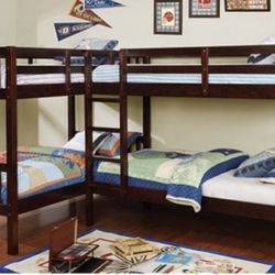 L-Shaped Quadruple Twin Bunk Bed