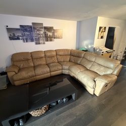 Sofa Brown Leather Manual Recliner 