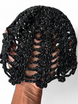 Black crochet headband with silver shine