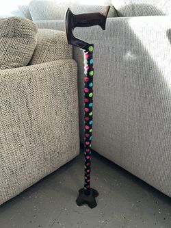 Futuro gold adjustable height quad cane with Colorful Polka Dot Walking Cane