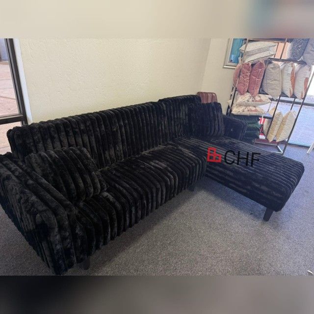 Black Or Dark Gray Corduroy Fabric Upholstered Reversible Chaise L-Shape Sectional Click-Clack Convertible Sofa Bed with 2 Throw Pillows and USB Port