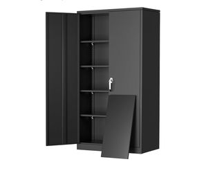 72" H Metal Storage Cabinet, 36" W x 18" D Black Locking Metal Garage Storage Cabinet