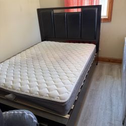 Queen Storage Bed Frame + Mattress – Mahogany