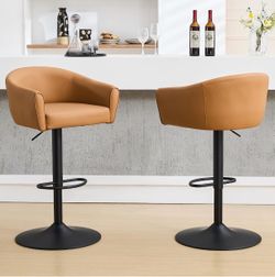 Adjustable Bar Stools Set of 2, Swivel Bar Chairs with Back & Arms