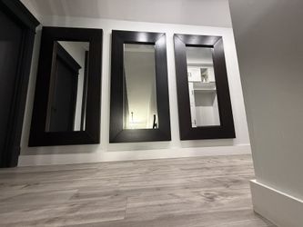 3 Tall Dark Wood Framed Mirrors