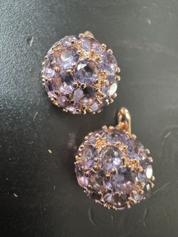 585 14K RG Stamped Lavender Purple Amethyst Gemstone Cluster Dome Stud Earrings