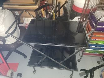 Black Tempered Glass Rolling Bar/Cart