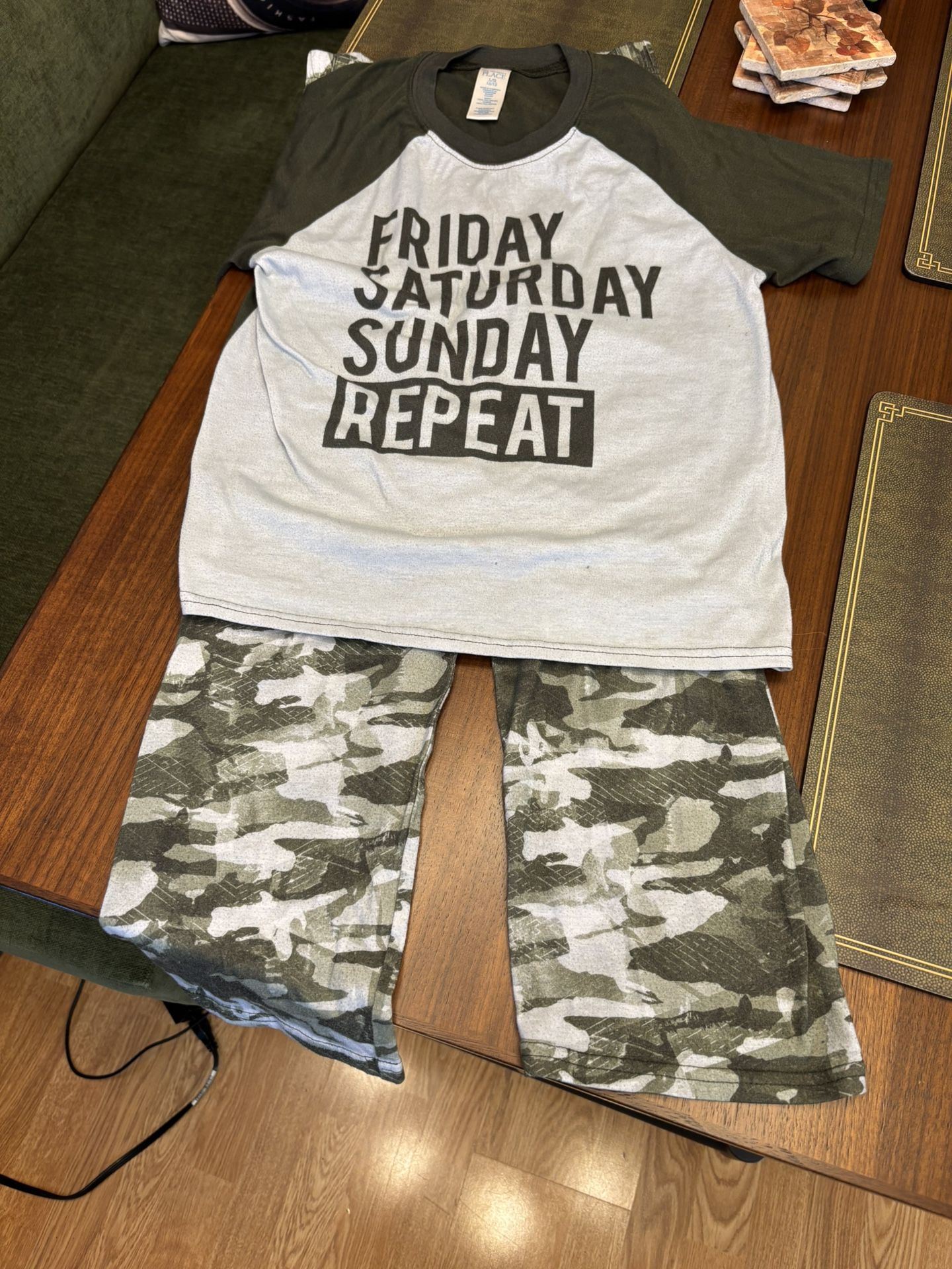 Boys Pajama Set Camo 10/12 Long Pants Short Sleeve