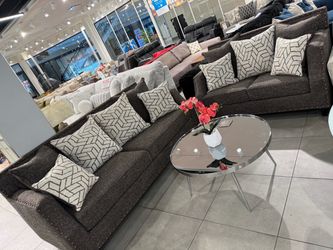 Dark Gray Fabric Sofa Set with Nailhead Trim 🥳🥳🥳