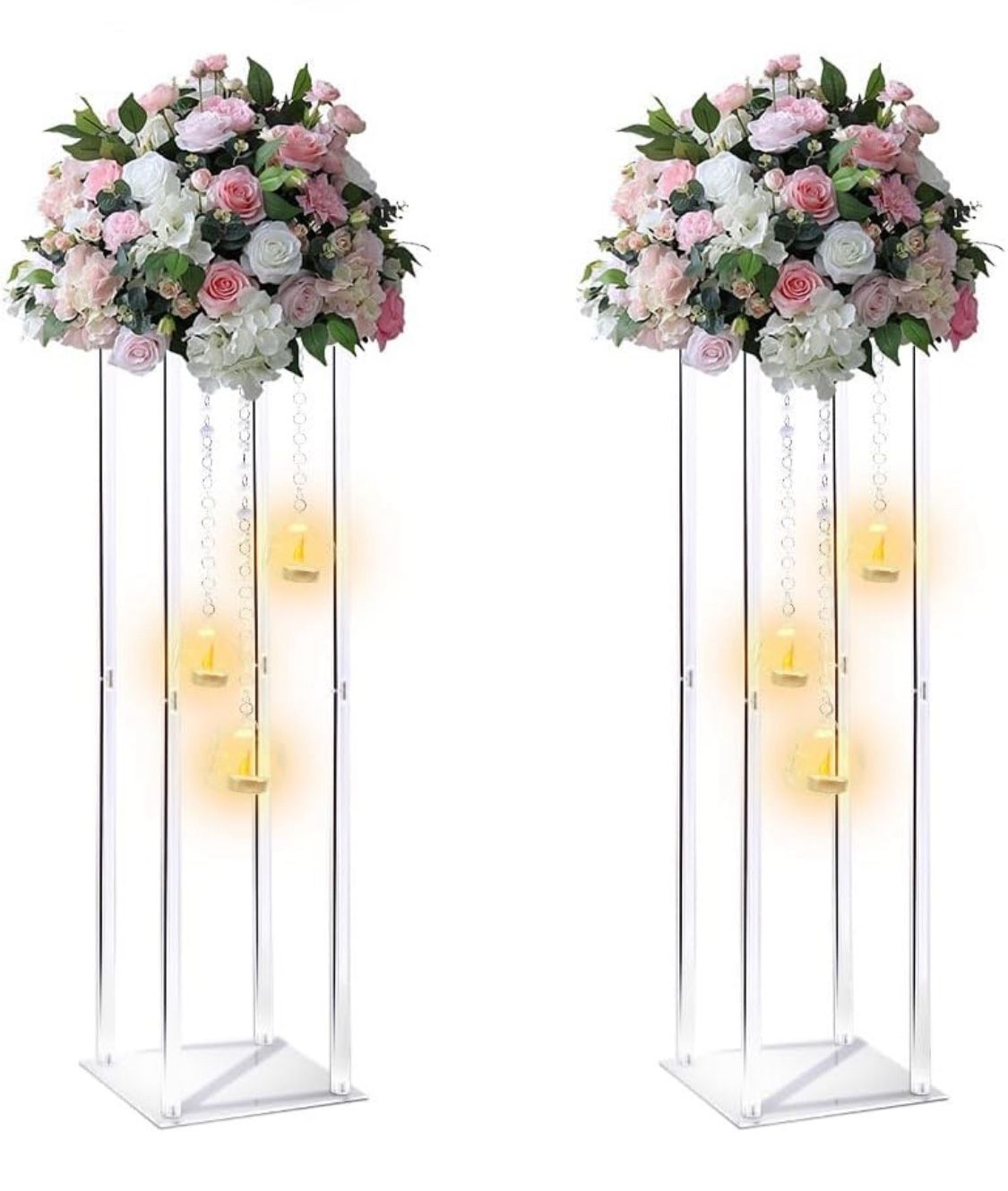 Simprefine Clear Acrylic Vases Flower Stands With Hanging Tealight Globes Set Of 2
