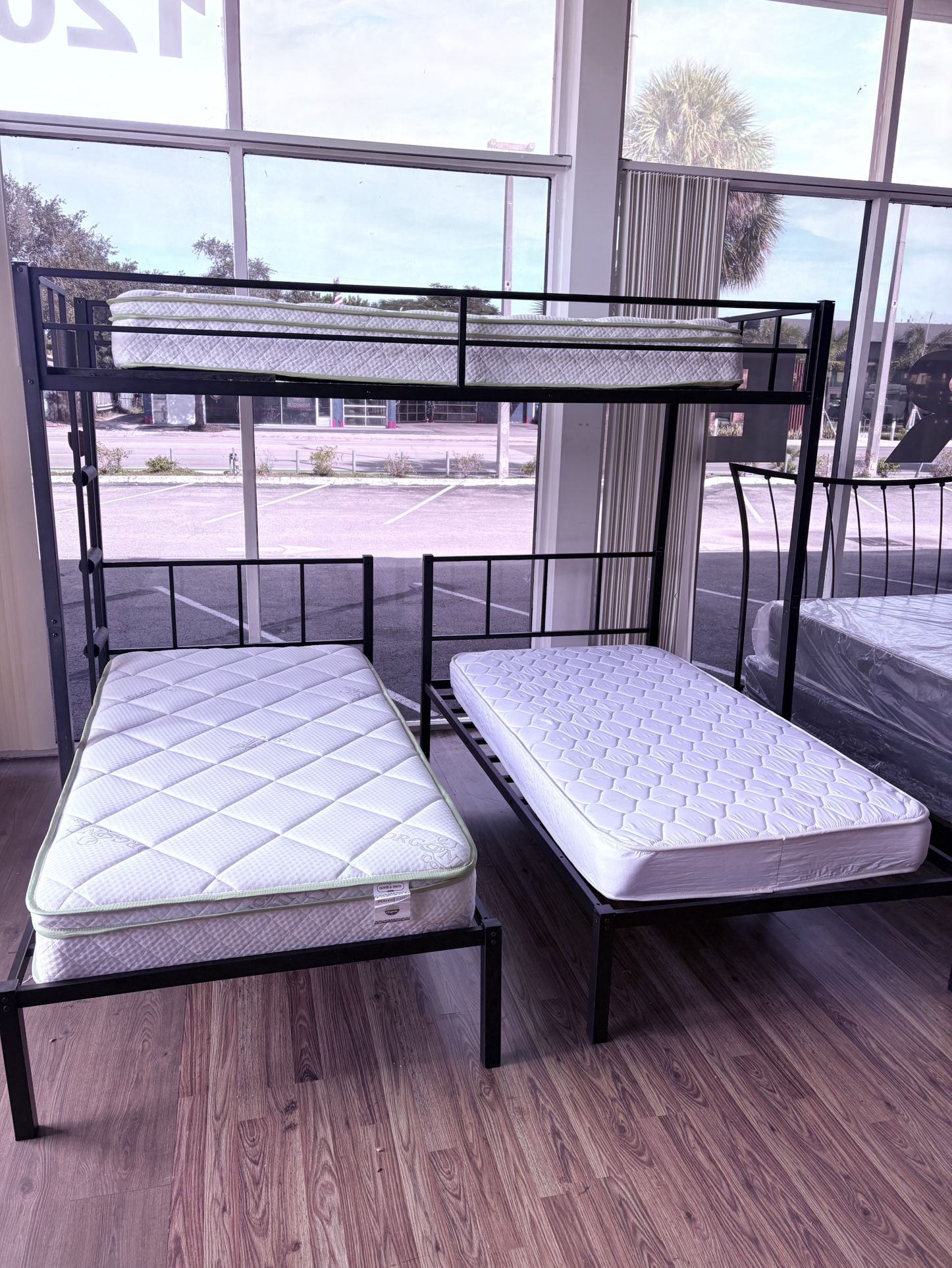 Black Metal Twin Bunk Bed Frame with Mattresses