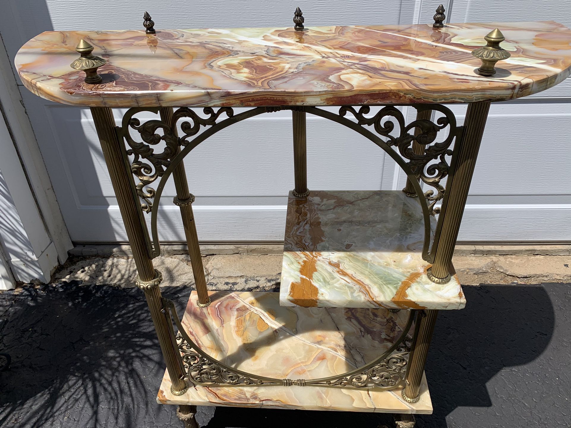 Vintage Brass And Onyx Etagere
