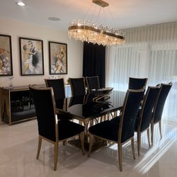 Black And Gold Modern Velvet Dining Room Set