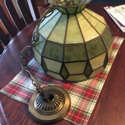 Vintage Green Stained Glass Hanging Light