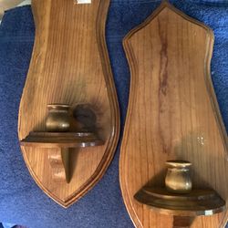 Pair Of Handmade Pine Wall Sconces