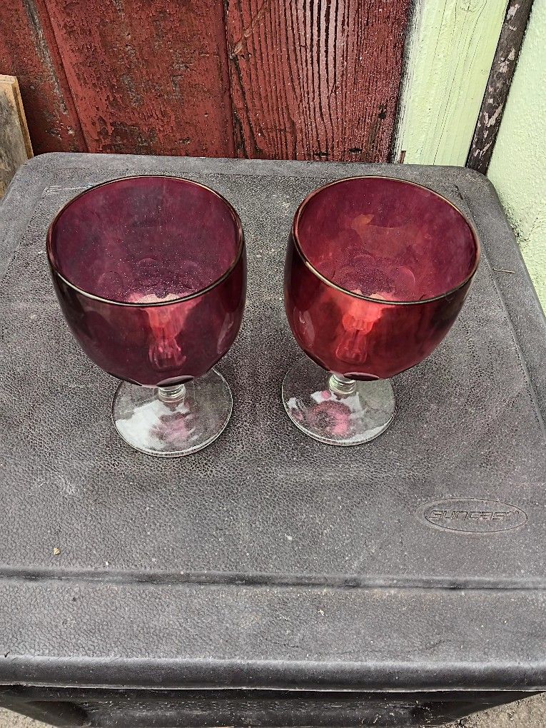 Cranberry Goblets, pair