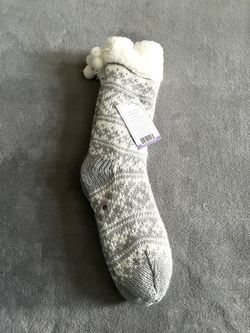  Fair Isle Knit Sherpa Lined Slippers Socks With Grippers