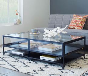 West Elm Mid-Century Art Display Glass Coffee Table – Black Metal