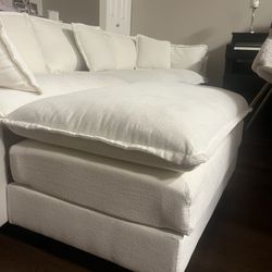 Chenille L Shaped Couch W/Ottoman & Pillows