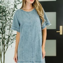 Dressed & Obsessed Chambray T-Shirt Dress in Indigo